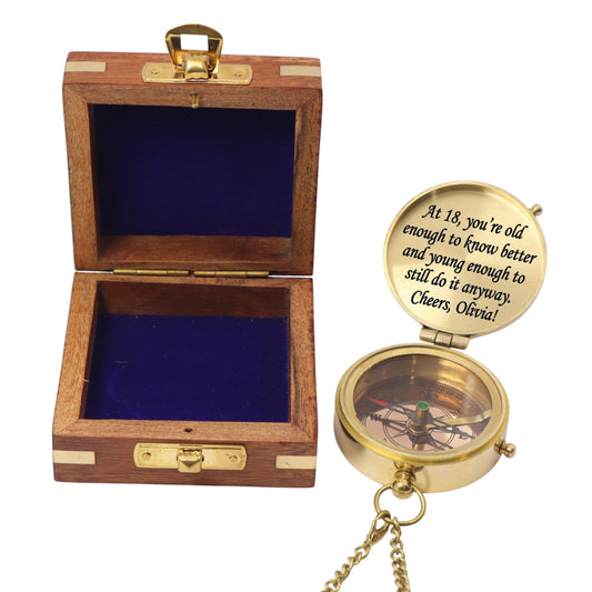 Engraved 18th Birthday Brass Compass Gift