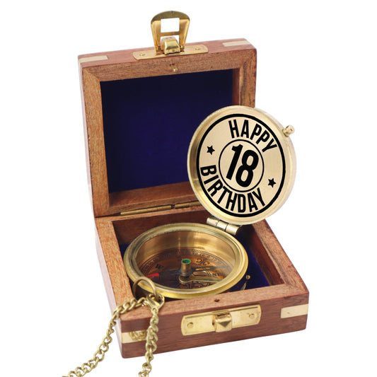 Engraved 18th Birthday Brass Compass Gift