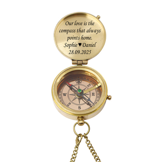 Custom Engraved Wedding Compass Gift with Wooden Box