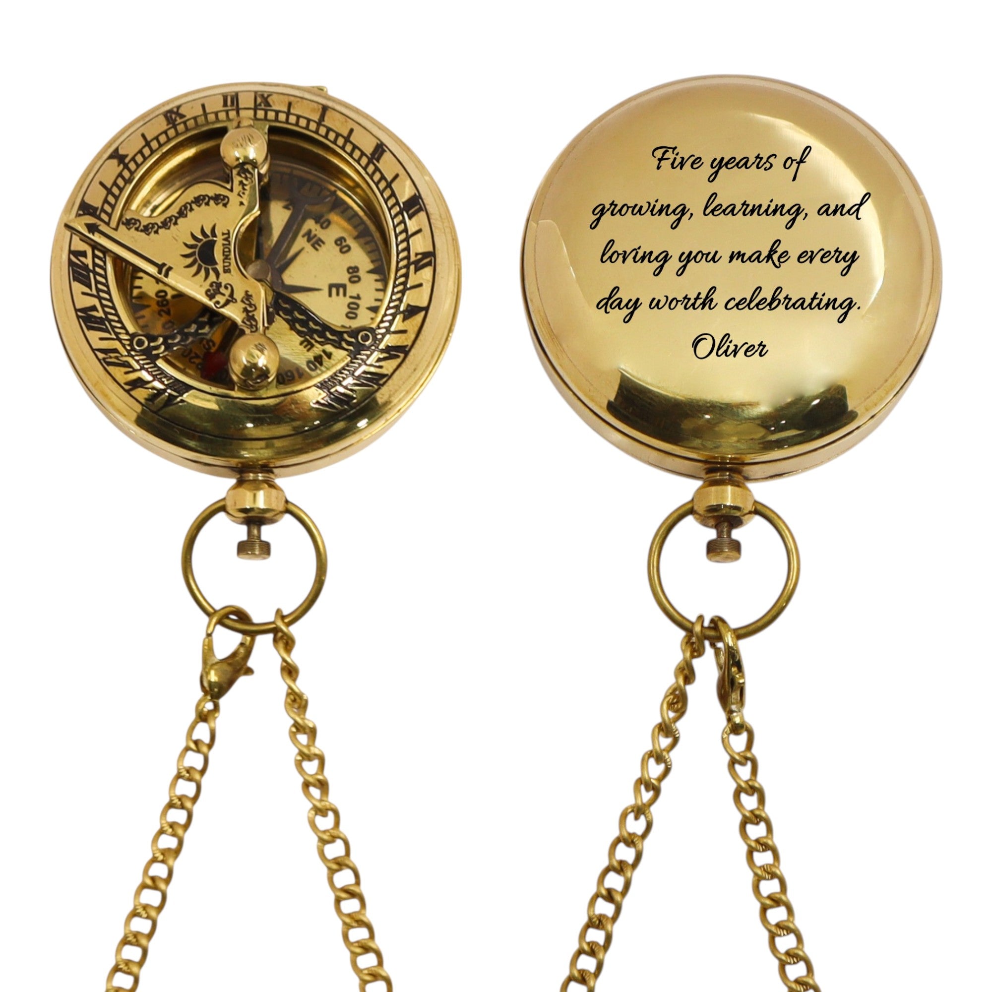 Personalised 2-Inch Sundial Compass for 5th Wood Anniversary Gift