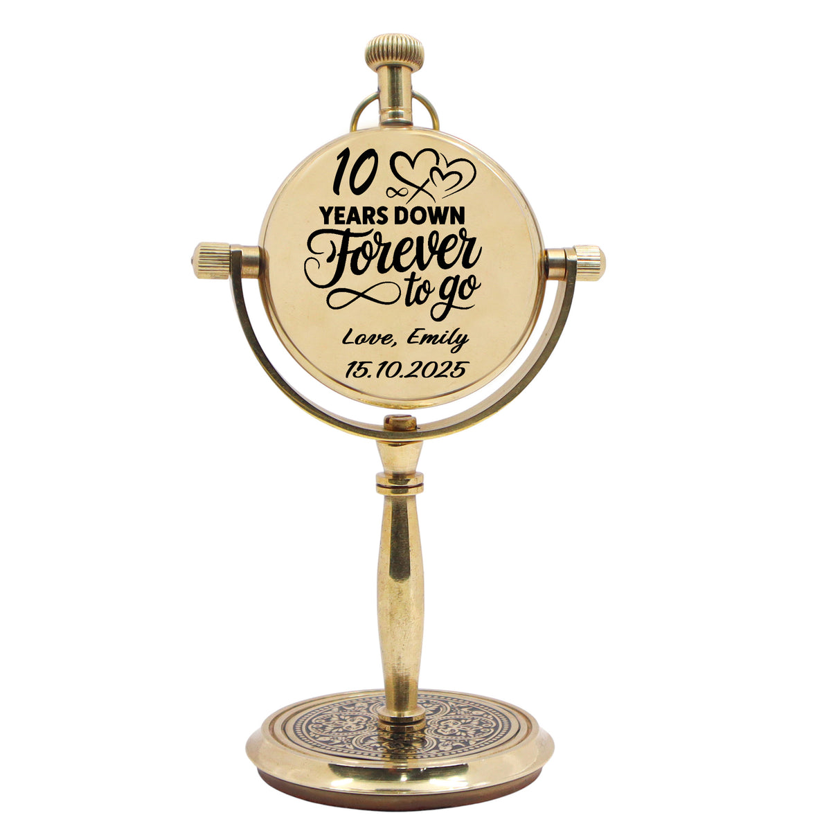 Personalised Brass Desk Clock for 10th Anniversary Gift