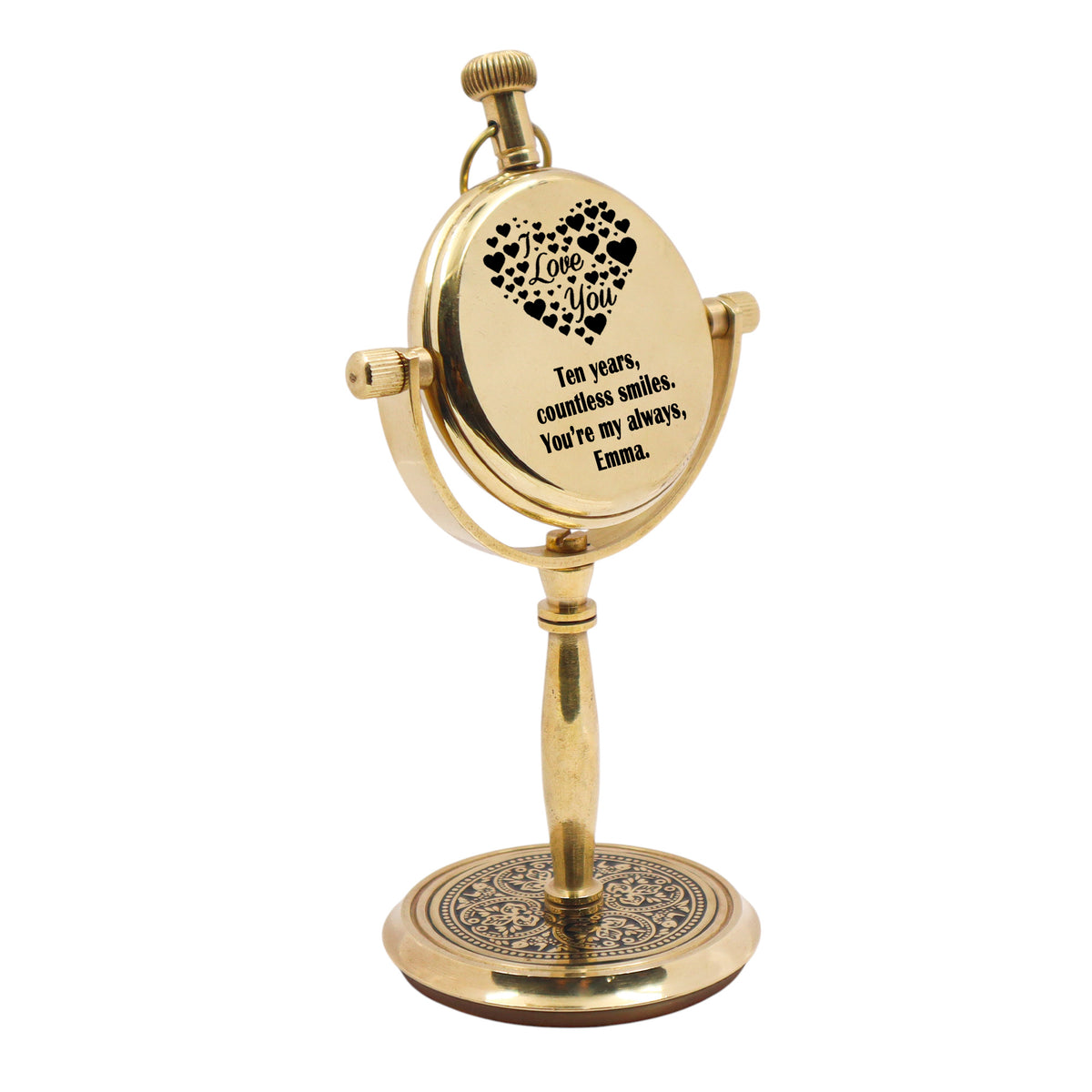 Personalised Brass Desk Clock for 10th Anniversary Gift