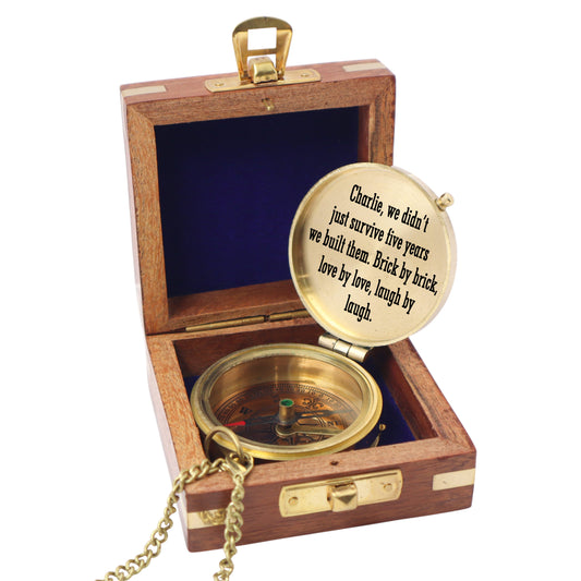 Personalised Brass Compass Gift for 5th Anniversary Celebration