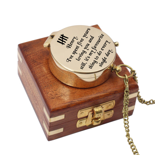 Personalised Brass Compass Gift for 5th Anniversary Celebration