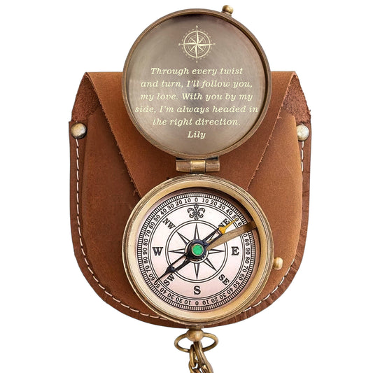 Personalised Bronze Compass with Leather Case