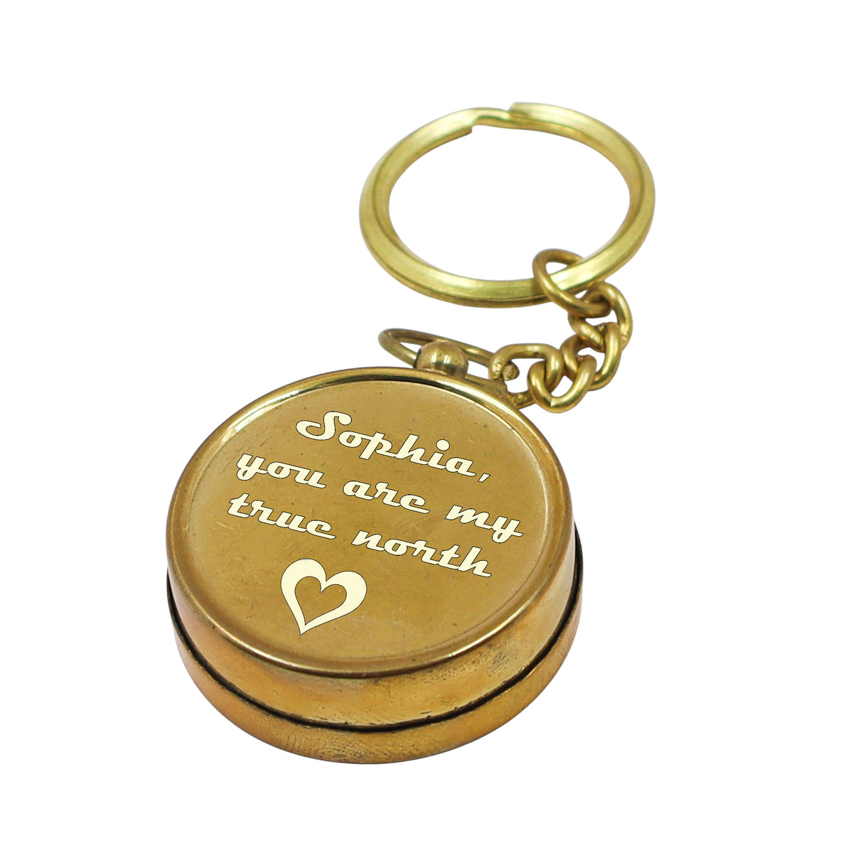 Personalised Vintage Brass Compass Keyring