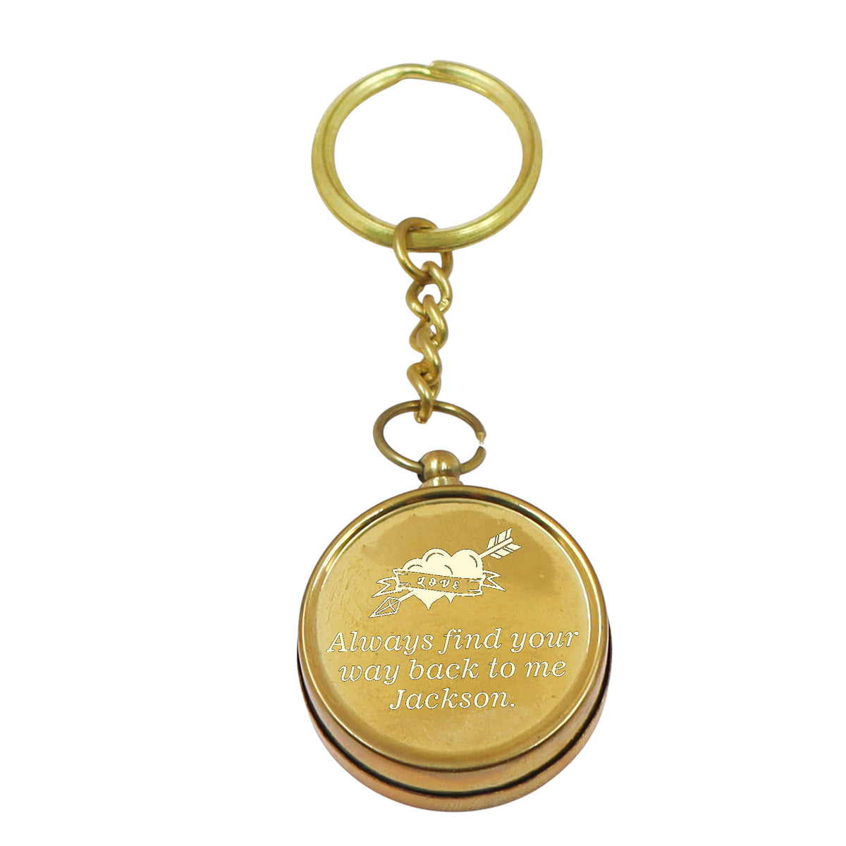 Personalised Vintage Brass Compass Keyring