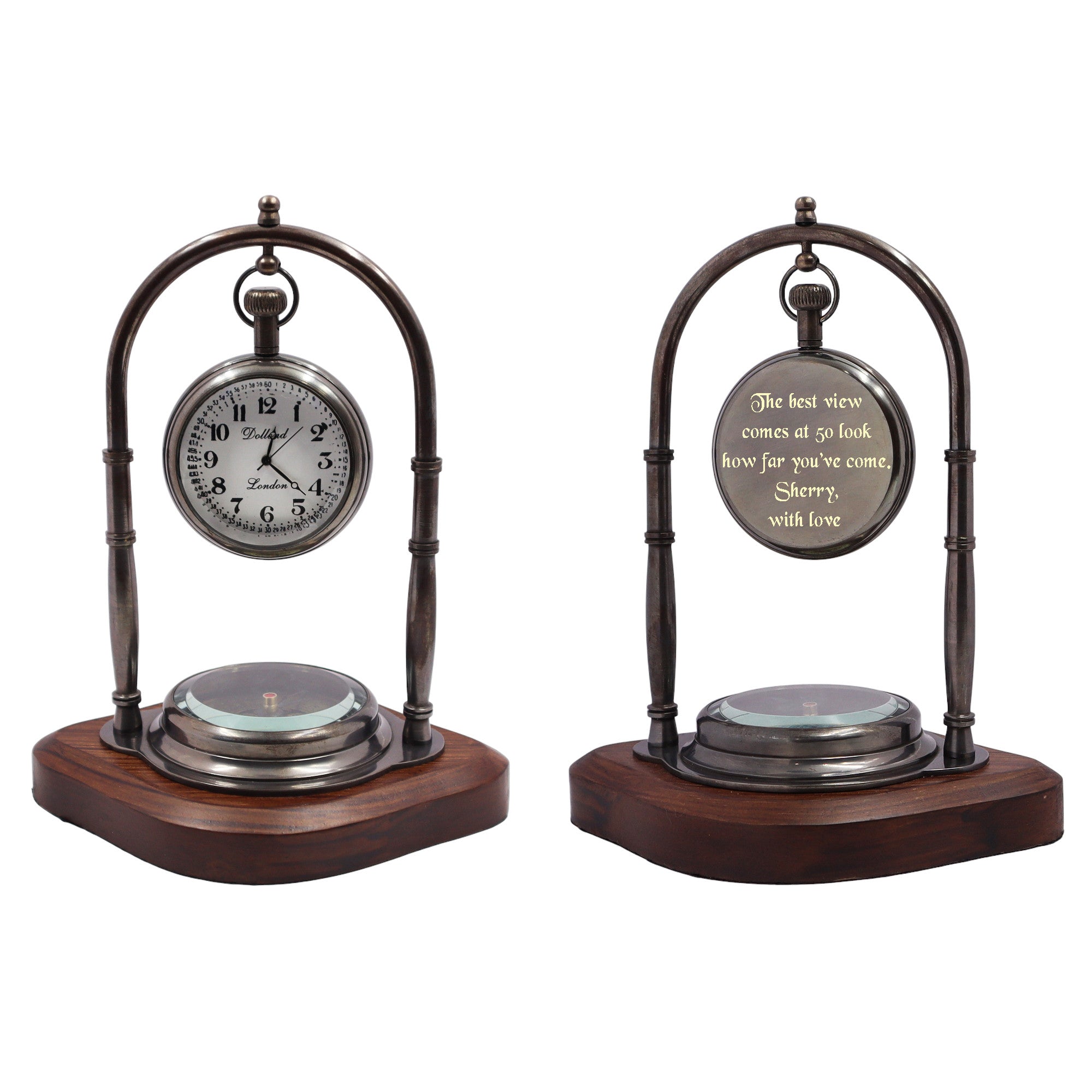 Personalised 50th Birthday Desk Clock with Compass