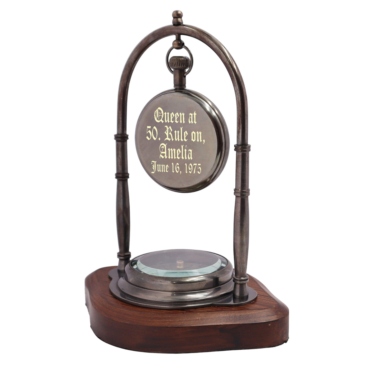 Personalised 50th Birthday Desk Clock with Compass