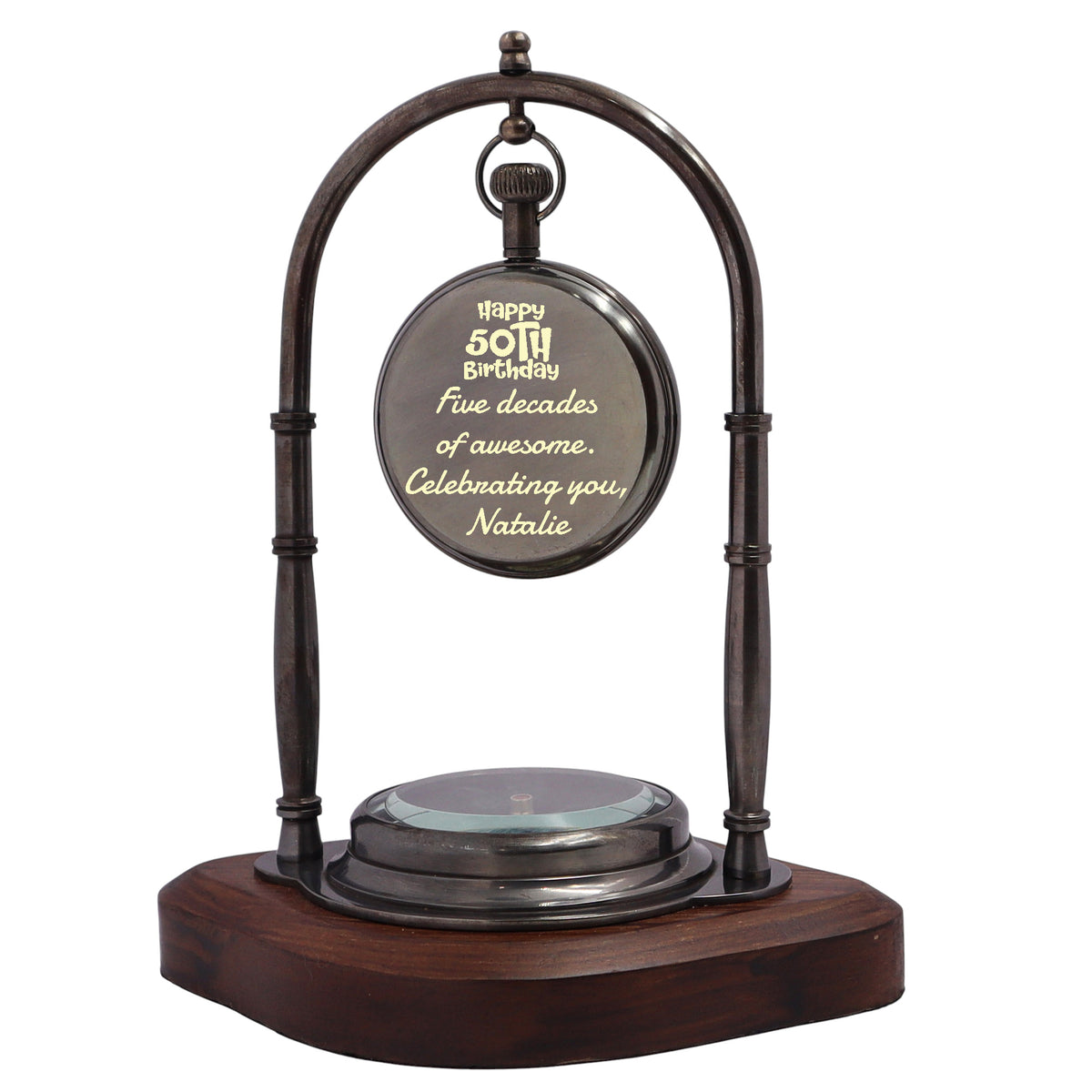 Personalised 50th Birthday Desk Clock with Compass