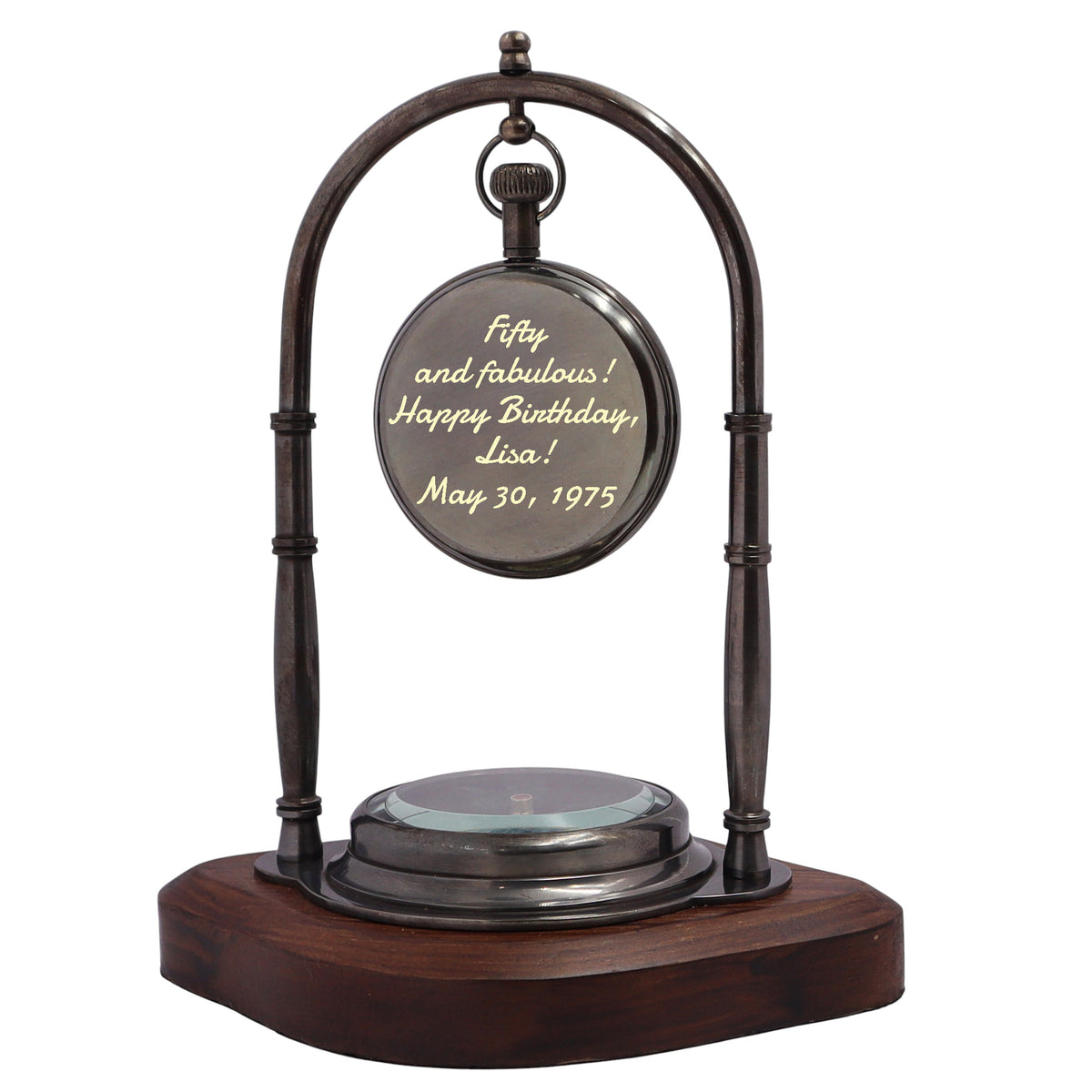 Personalised 50th Birthday Desk Clock with Compass