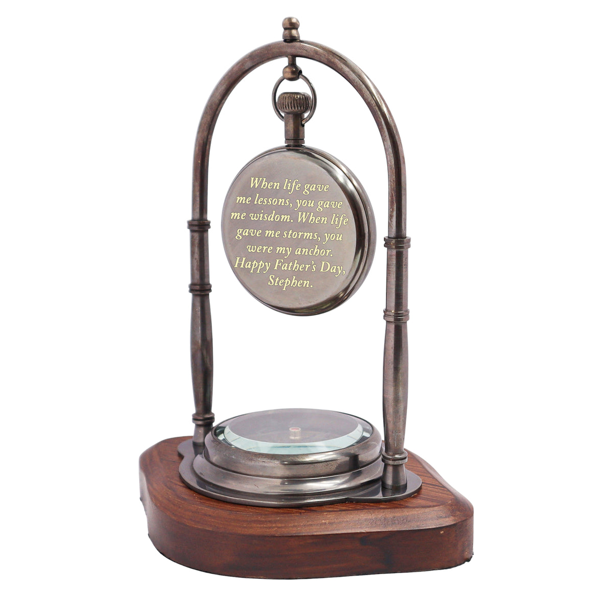 Engraved Desk Clock with Compass Father's Day Gift