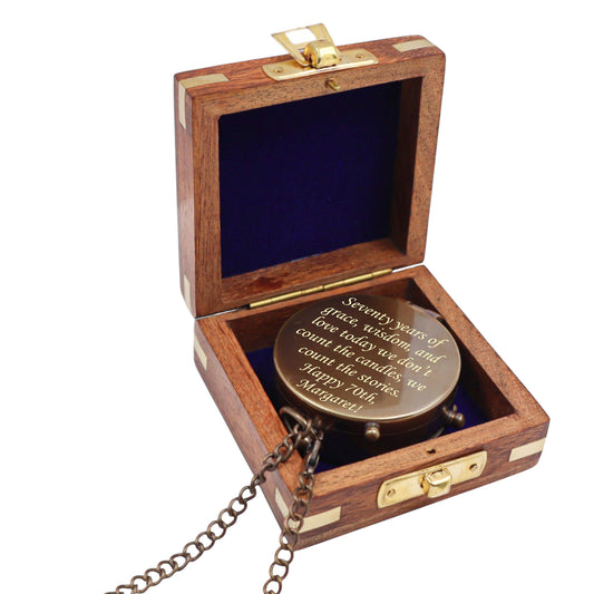 Engraved Brass Compass Gift for 70th Birthday Celebration