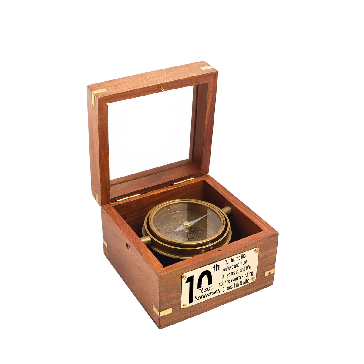 Custom Engraved 10th Anniversary Gift  Brass Gimbal Compass