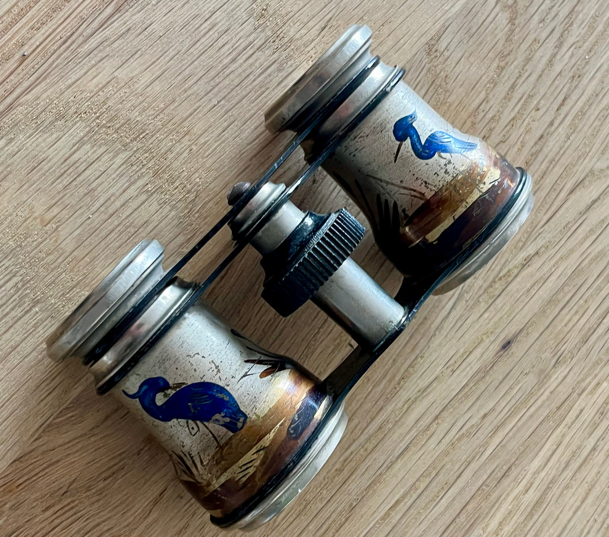 Hand Painted Blue Heron Bird Enamel Opera Binoculars