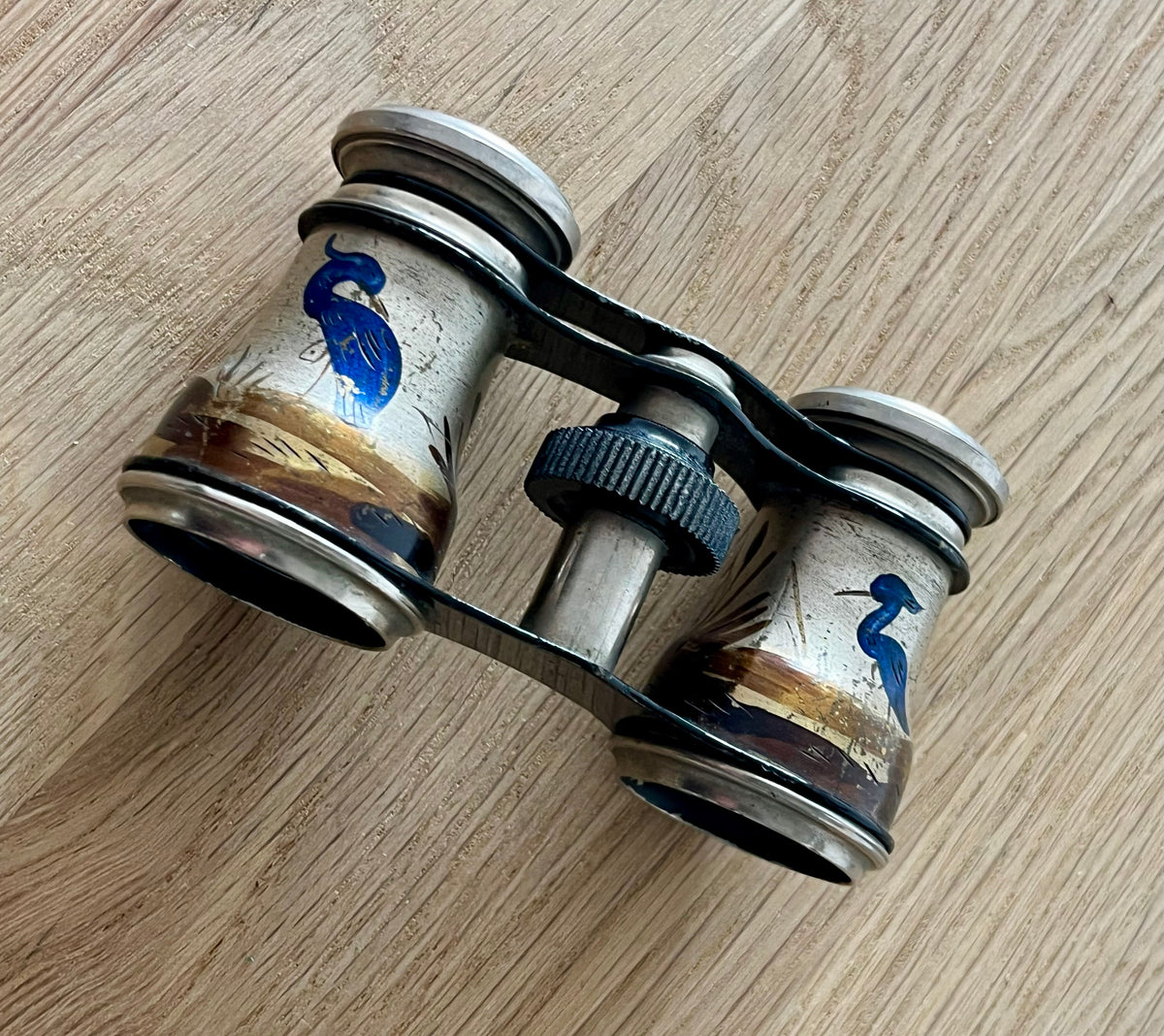 Hand Painted Blue Heron Bird Enamel Opera Binoculars