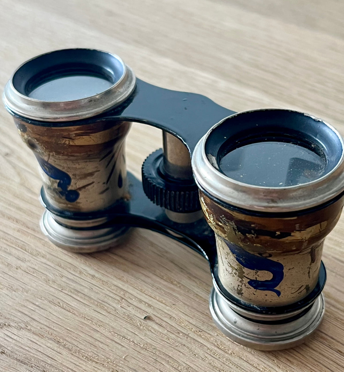 Hand Painted Blue Heron Bird Enamel Opera Binoculars