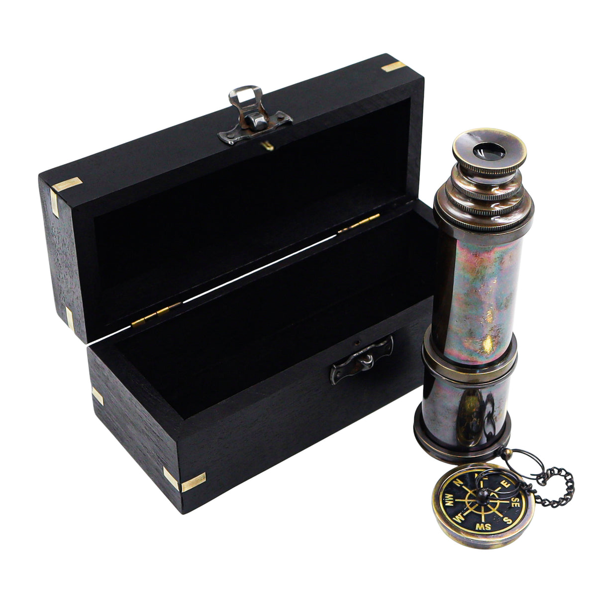 16-Inch Gunmetal Maritime Telescope with Black Wooden Box