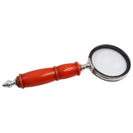 Vintage Style Magnifying Glass with Red Handle and Brass Base