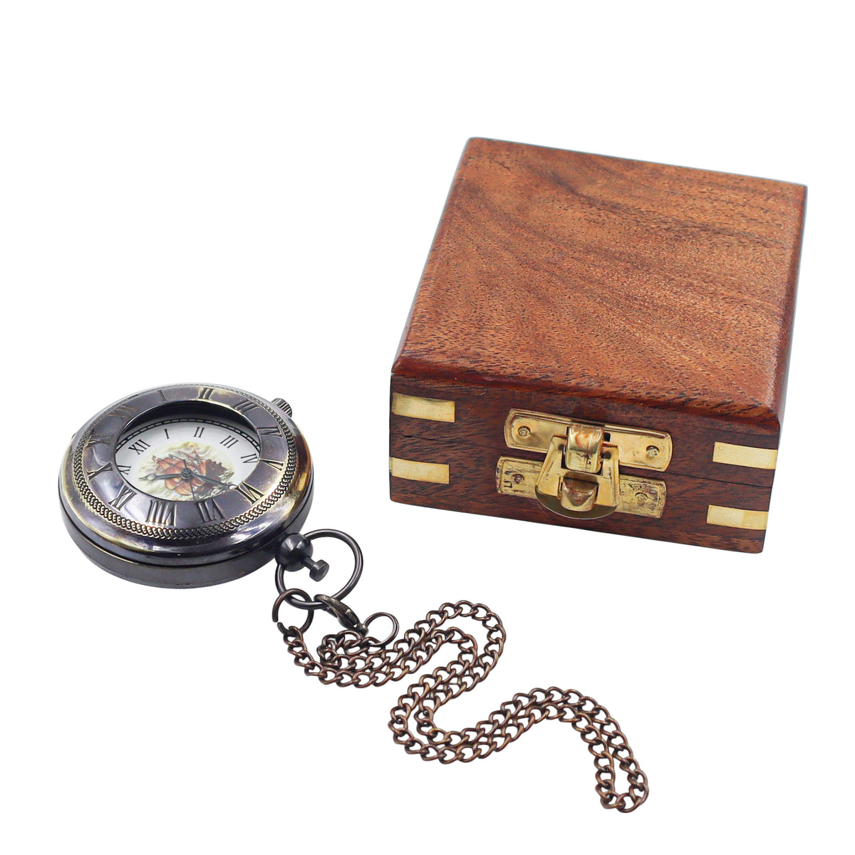 Personalised Black Skeleton Pocket Watch
