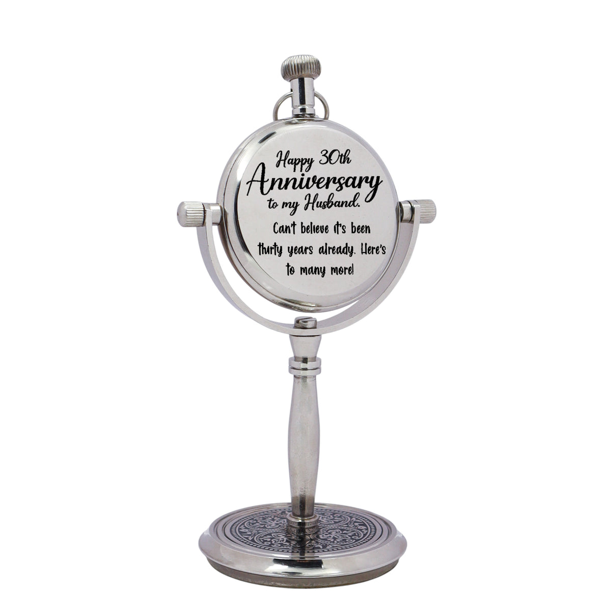 Custom Engraved Chrome Desk Clock for 30th Anniversary
