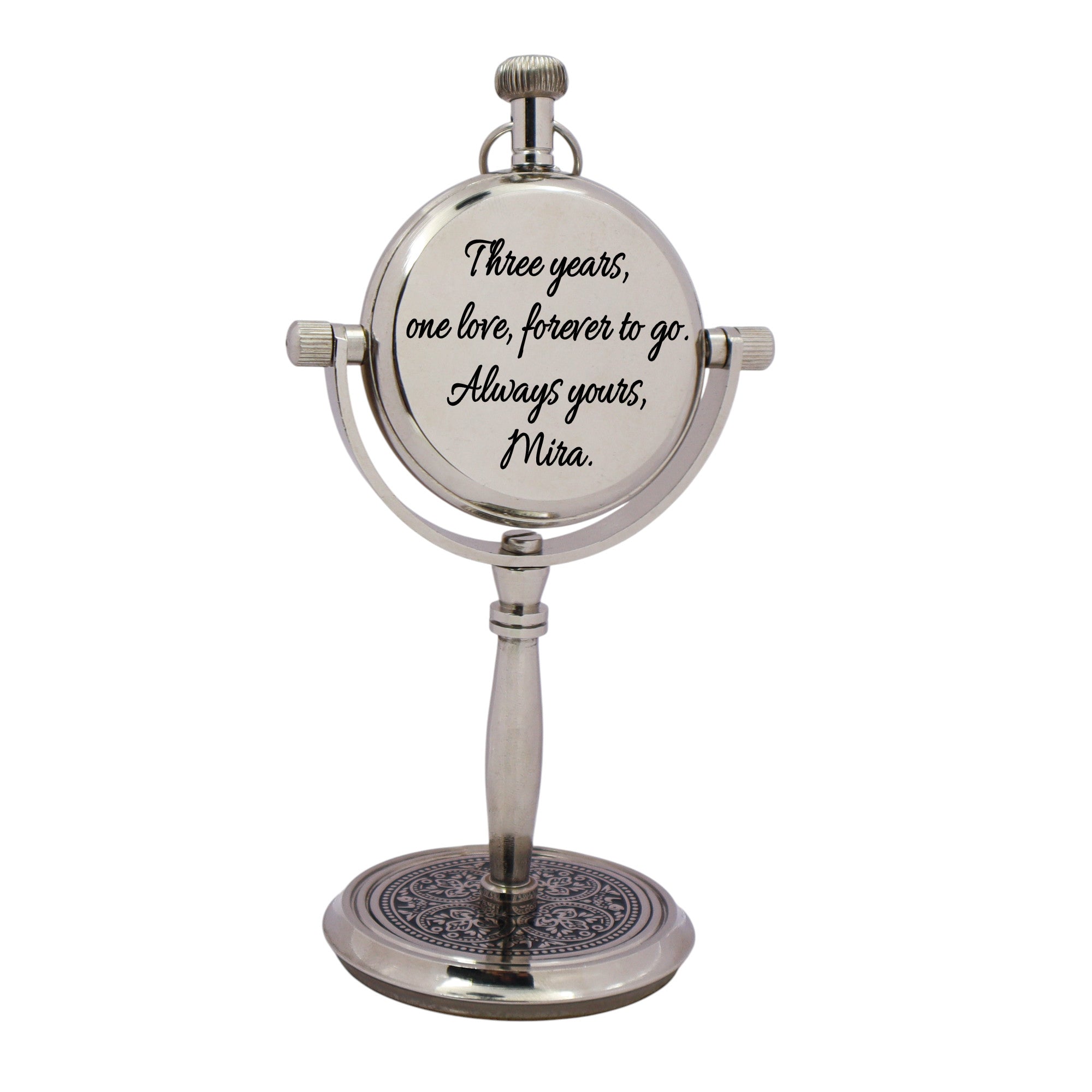 Personalised 3rd Anniversary Gift Chrome Desk Clock