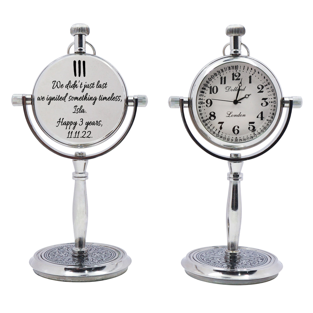 Personalised 3rd Anniversary Gift Chrome Desk Clock