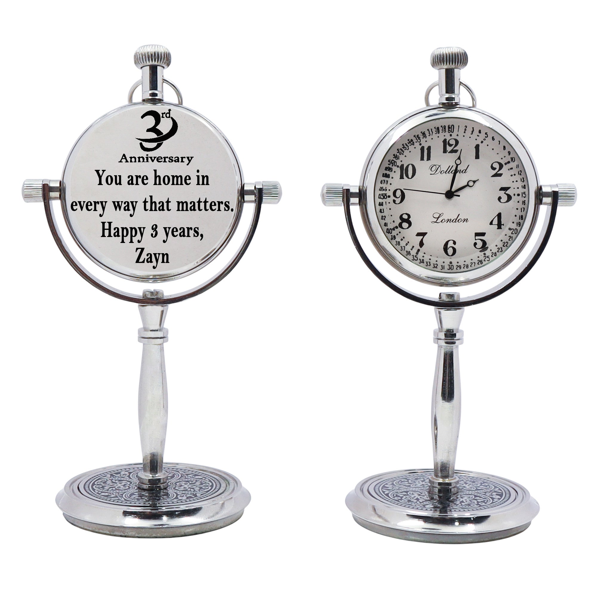 Personalised 3rd Anniversary Gift Chrome Desk Clock
