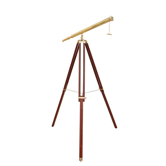 Adjustable 60-Inch Brass Floor Telescope with Wooden Tripod