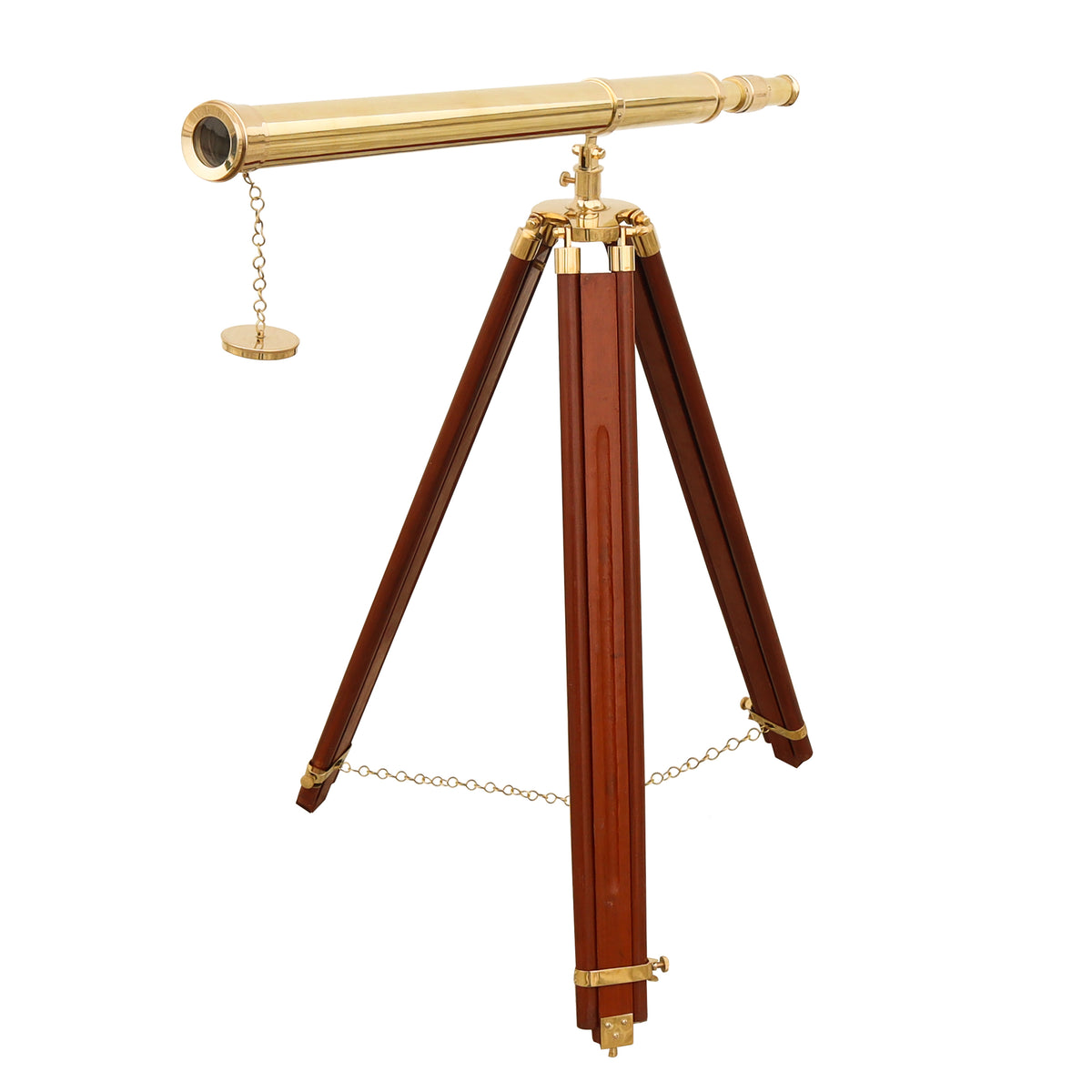 Adjustable 60-Inch Brass Floor Telescope with Wooden Tripod