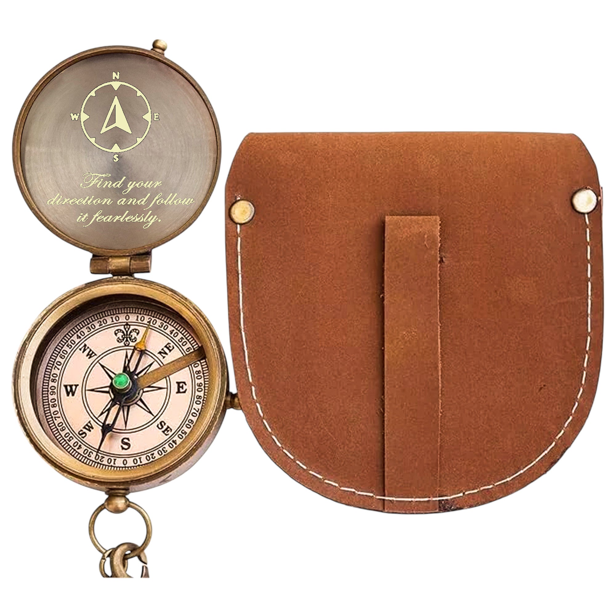 Personalised Bronze Compass with Leather Case