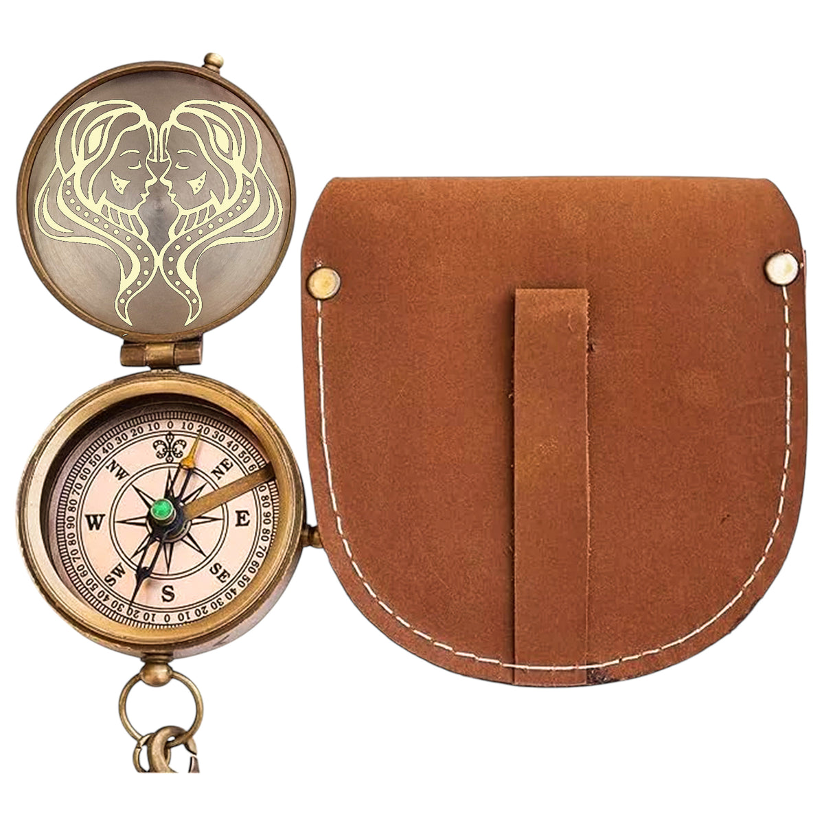 Personalised Zodiac Compass with Leather Case