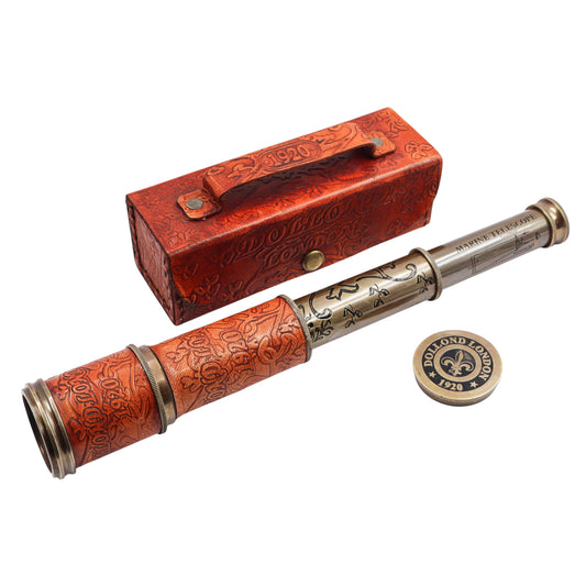 Brass Marine Dollond London Telescope with Leather Case