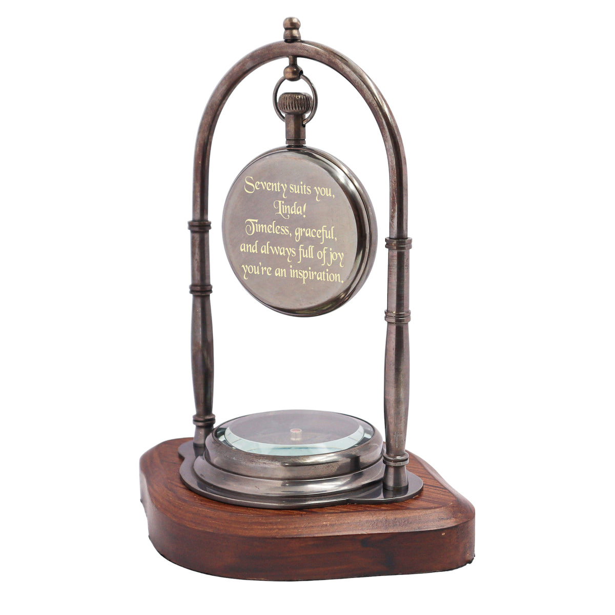 Custom Engraved 70th Birthday Desk Clock with Compass