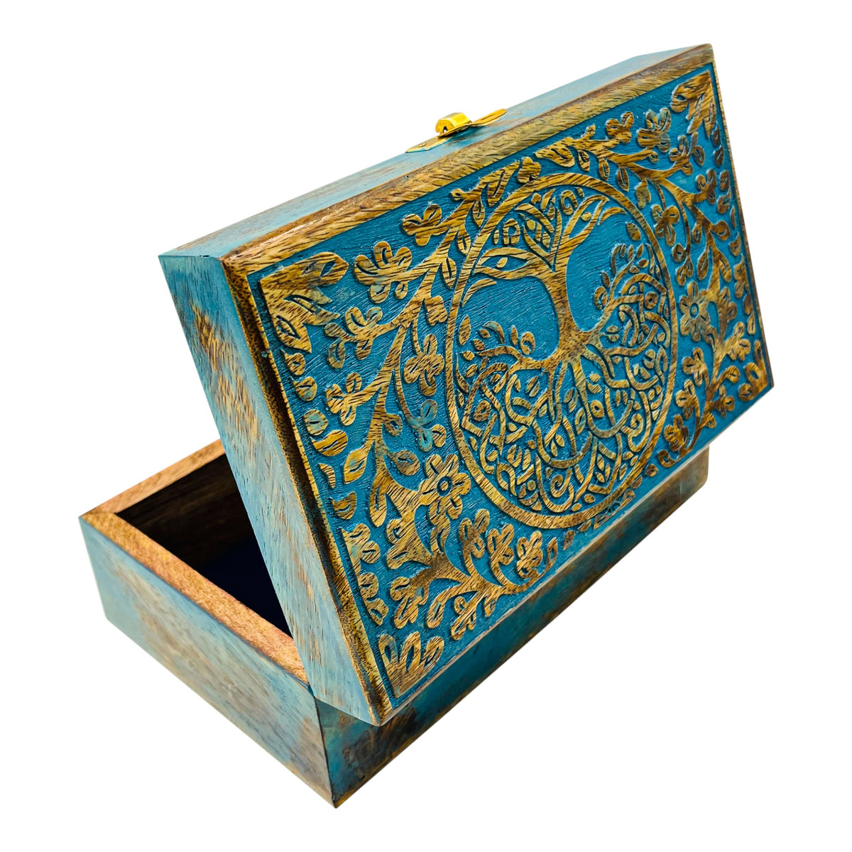 Blue Tree of Life Wooden Chest