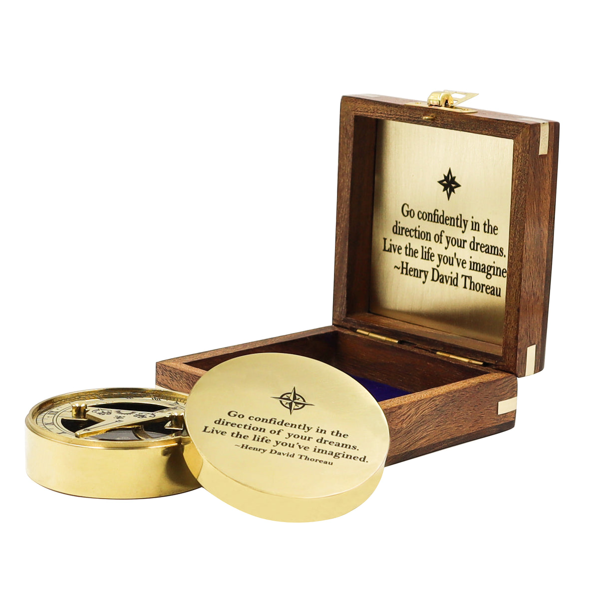 Signature Sundial Compass Gift – “Go Confidently” Quote by Henry David Thoreau