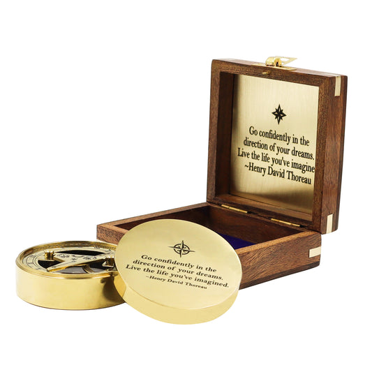 Signature Sundial Compass Gift – “Go Confidently” Quote by Henry David Thoreau