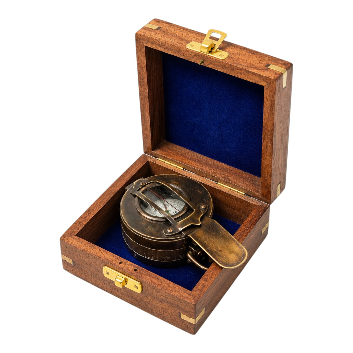 Personalised Military Gunmetal Prismatic Compass with Wooden Box