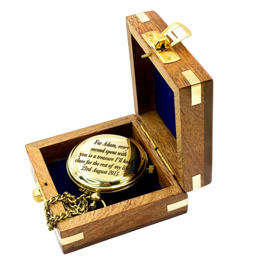 Engraved Pocket Watch with Wooden Box