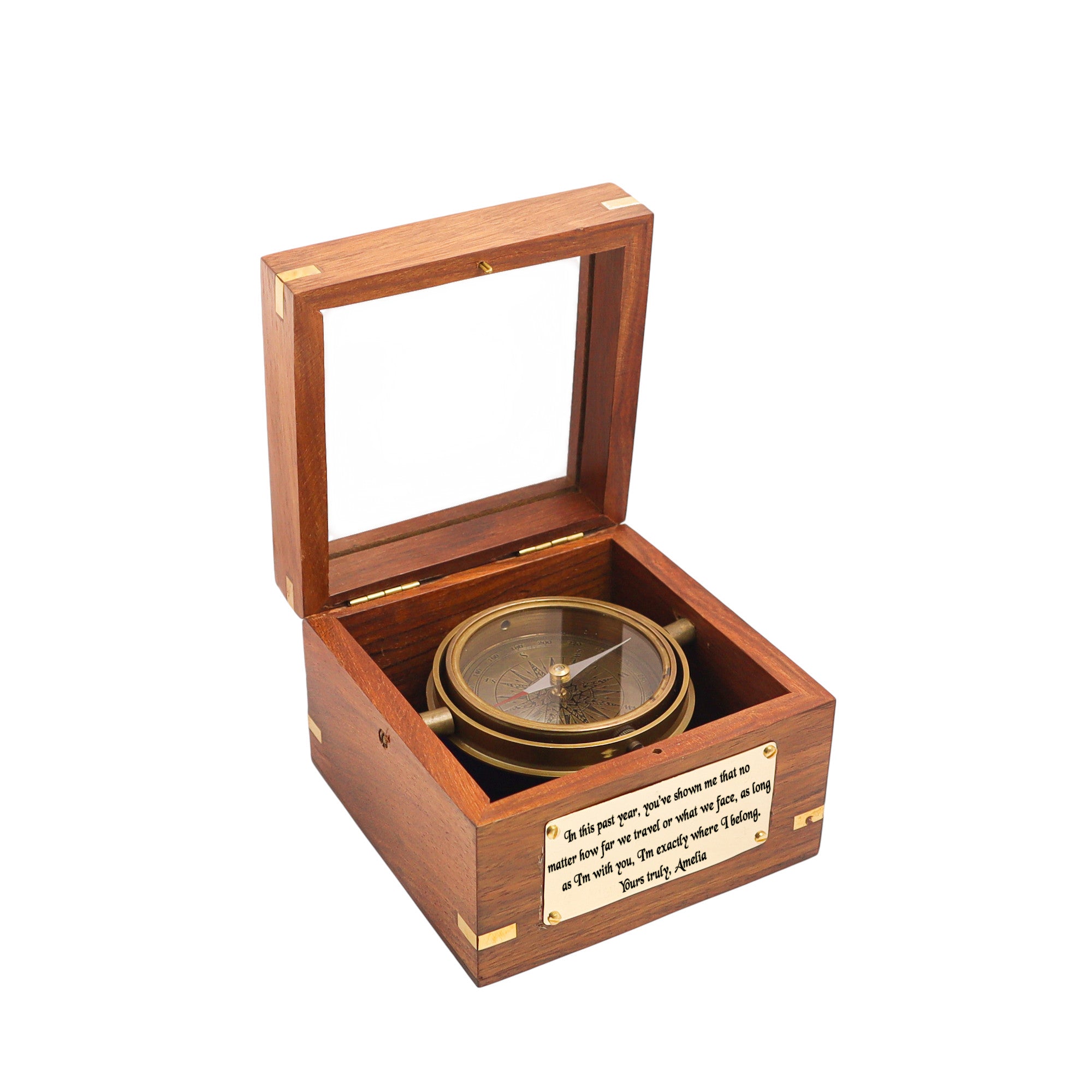 1st Anniversary Gift Personalised Brass Gimbal Compass
