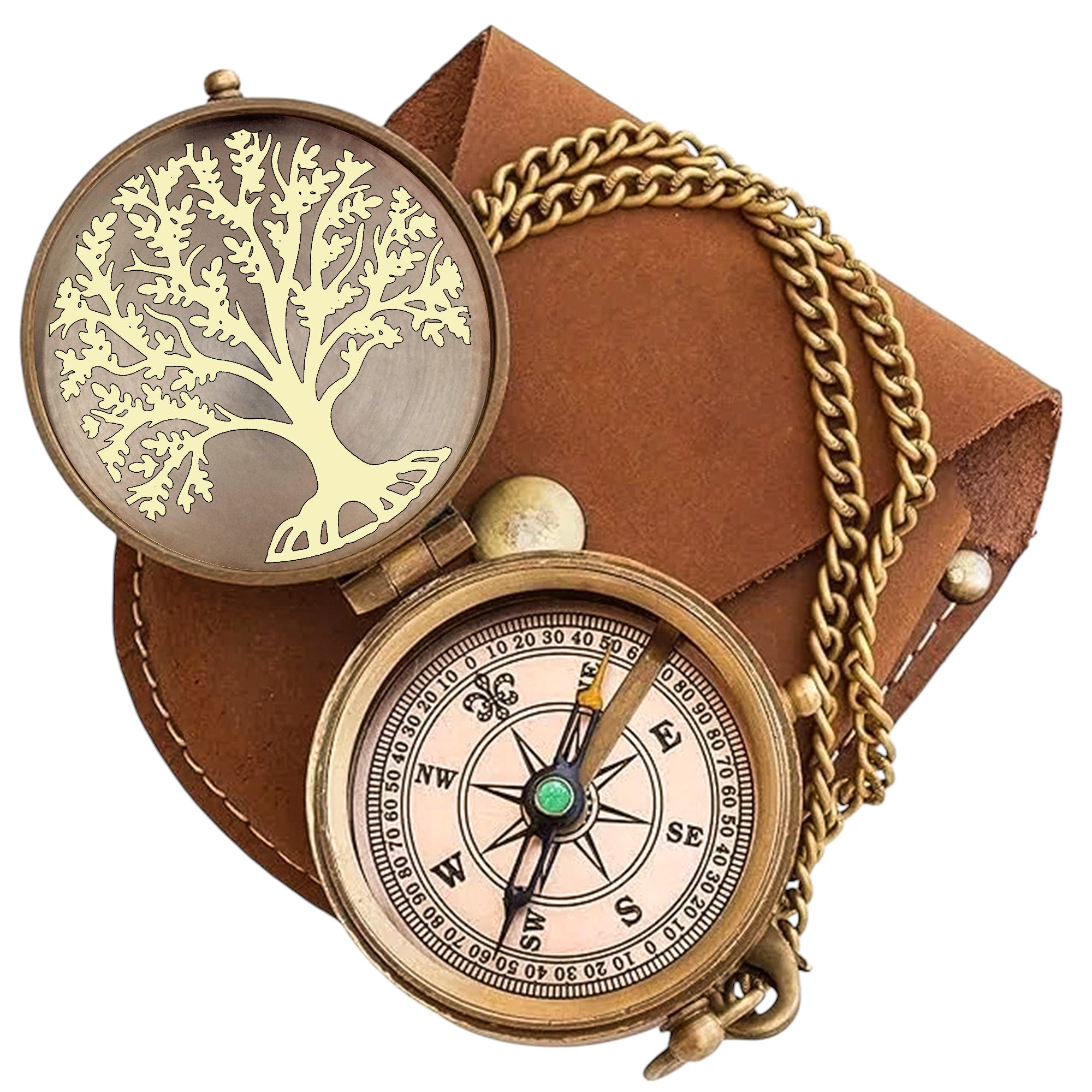 Personalised Bronze Compass with Leather Case