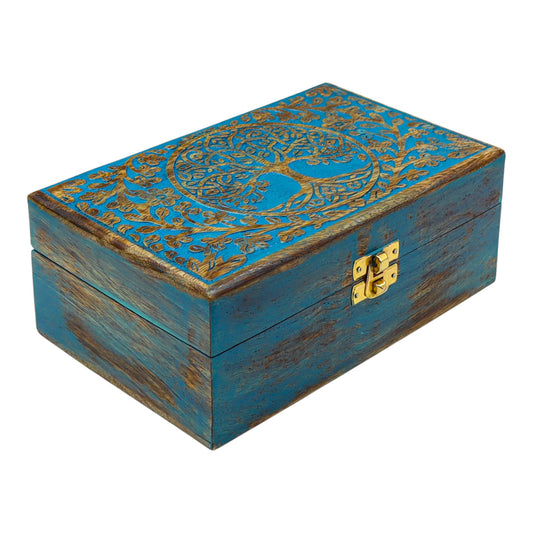 Blue Tree of Life Wooden Chest